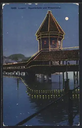 AK Luzern, Kapellbrücke und Wasserturm
