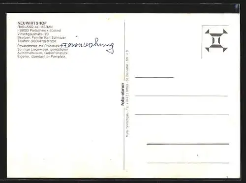 AK Rabland bei Meran, Pension Neuwirtshof, Innenansicht, Garten