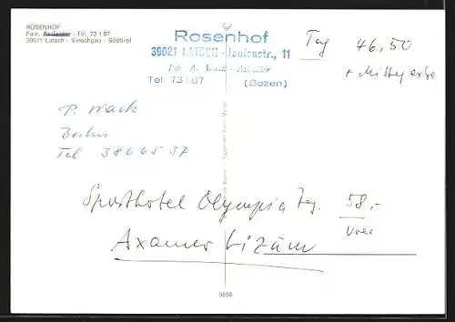 AK Latsch /Vinschgau, Hotel Rosenhof, Jaufenstrasse 11