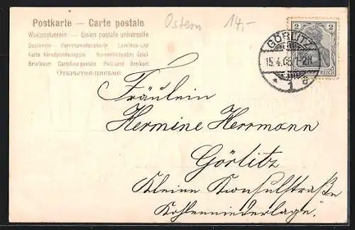 AK Osterküken mit ihrer Mutter an einem alten Topf