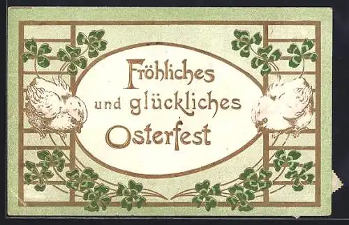 AK Osterküken umrahmt von Glücksklee