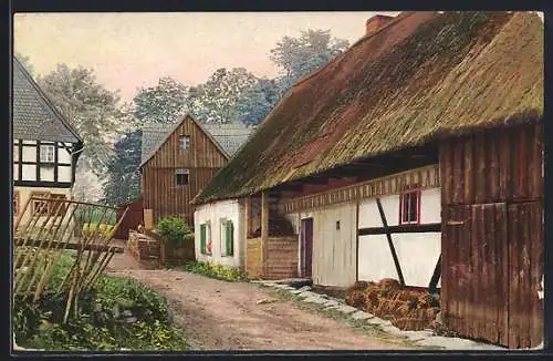 Künstler-AK Photochromie Nr. 3482: Ortspartie mit Bauernhäusern