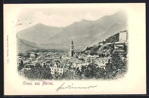 AK Meran, Totalansicht gegen die Berge