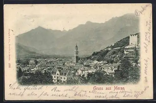 AK Meran, Panoramablick auf die Stadt