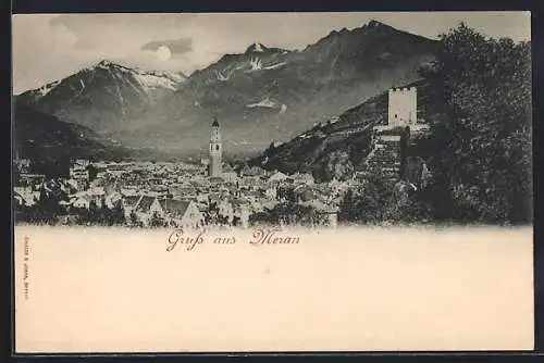 AK Meran, Totalansicht gegen die Berge