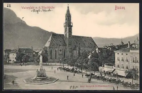 AK Bozen, Walterplatz mit der Pfarrkirche