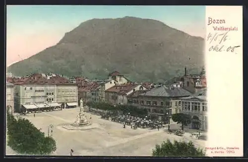 AK Bozen, Waltherplatz mit Denkmal