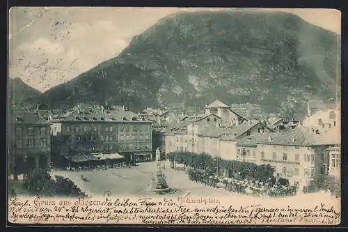 AK Bozen, Johannisplatz mit Denkmal