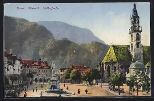 AK Bozen /Bolzano, Piazza Vittorio Emanuele col monumento Walter von der Vogelweide