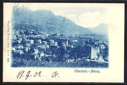 AK Obermais-Meran, Gesamtansicht aus der Vogelschau