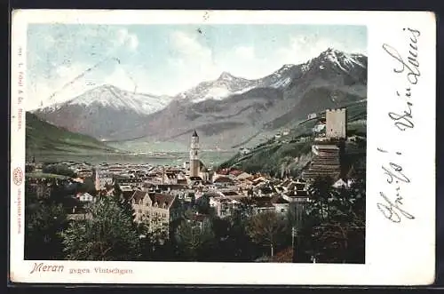 AK Meran, Ortsansicht gegen Vintschgau