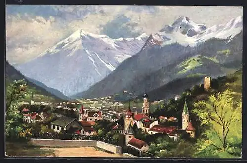 Künstler-AK Theo Stroefer Nr. 756: Meran, Ansicht gegen die Berge
