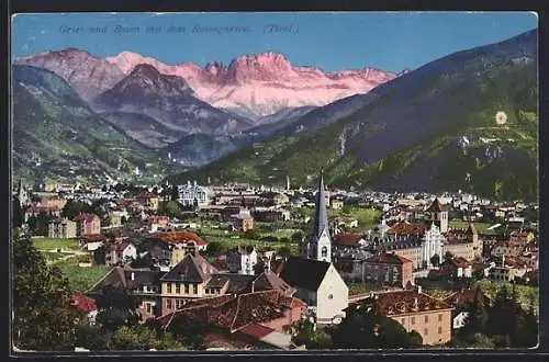 AK Gries /Tirol, Totalansicht mit Bozen und dem Rosengarten