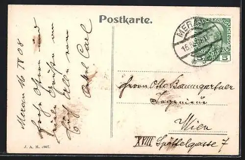 AK Meran, Totalansicht mit Zialspitze, Rotheck, Rötelspitzen, Muthspitze
