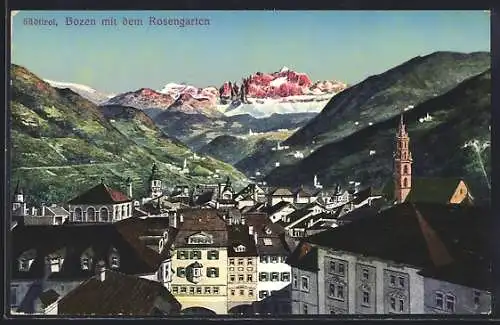 AK Bozen /Südtirol, Teilansicht mit dem Rosengarten