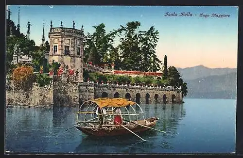 AK Isola Bella /Lago Maggiore, Ruderboot vor der Insel