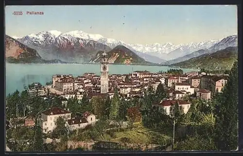 AK Pallanza, Lago Maggiore, Waldpartie mit Panoramablick über den See zu den Bergen