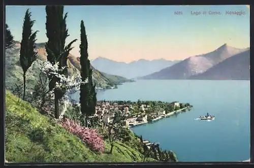 AK Menaggio, Lago di Como, Dampfer auf Rundfahrt vom Berghang aus