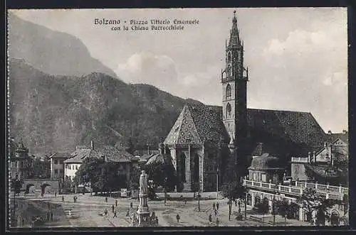 AK Bolzano, Piazza Vittorio Emanuele con la Chiesa Parrocchiale