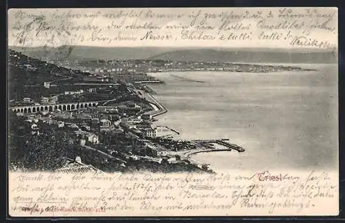 AK Triest, Panorama mit Viadukt
