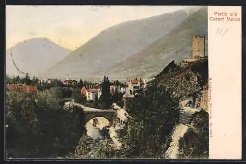 AK Meran, Teilansicht mit Brücke