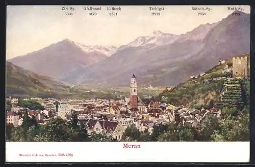 AK Meran, Teilansicht mit Tschigat, Rotheck und Gfallwand