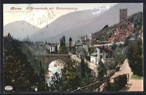 AK Meran, Gilfpromenade mit Steinernensteg