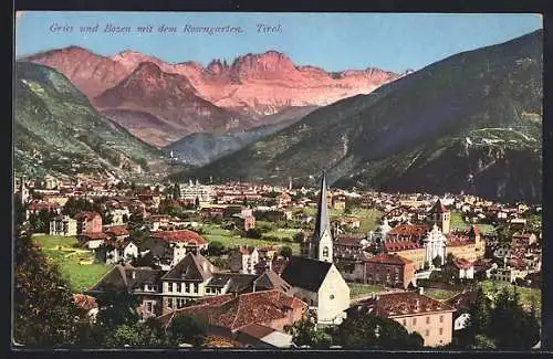 AK Bozen /Tirol, Gries und Bozen mit dem Rosengarten