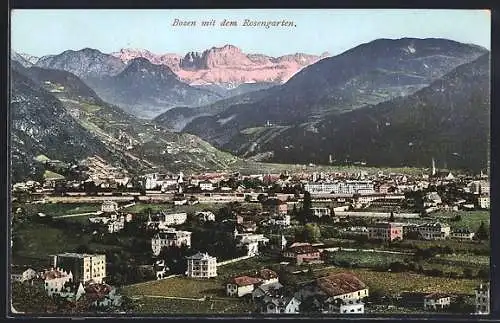 AK Bozen, Panorama aus der Vogelschau mit Rosengarten