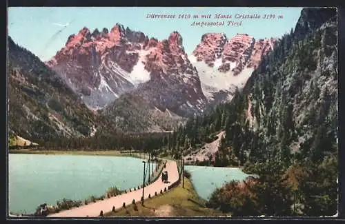 AK Dürrensee /Tirol, Dürrensee mit Uferpromenade u. Monte Cristallo