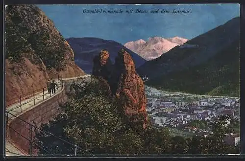 AK Bozen, Ortsansicht von der Oswald-Promenade mit dem Latemar