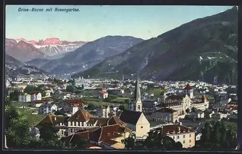 AK Gries /Bozen, Totalansicht mit Rosengarten