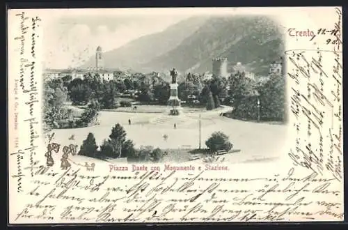 AK Trento, Piazza Dante con Monumento e Stazione