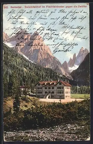 AK Fischleinboden, Hotel Dolomitenhof gegen die Zwölfer