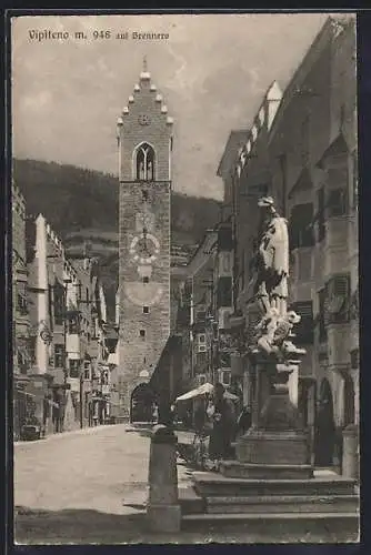 AK Vipiteno sul Brennero, Strassenpartie mit Denkmal und Torturm