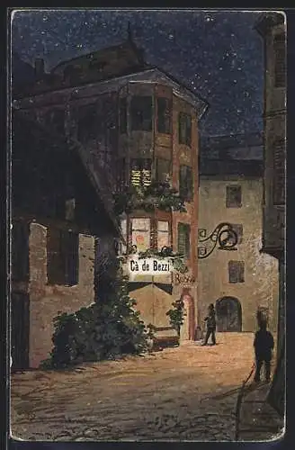 Künstler-AK Bozen, Gasthaus Batzenhäusl bei sternklarer Nacht