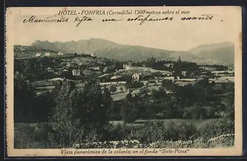 AK Cercedilla, Vista panorámica de la colonia, en el fondo Siete-Picos