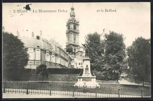 AK Mons, Le Monument Dolez et le Beffroi