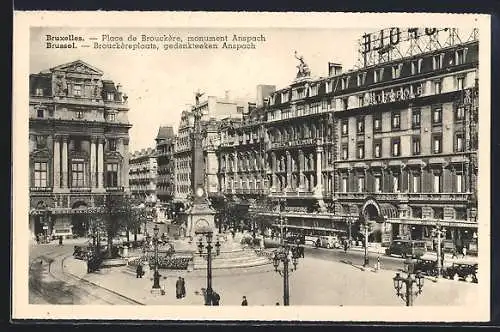 AK Bruxelles, Place de Brouckère, monument Anspach