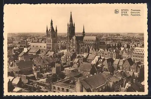 AK Ypres, Panorama mit Kirche