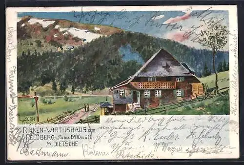 Künstler-Lithographie Ludwig Zorn: Feldberg / Schwarzwald, Motiv vom Rinken-Wirtshaus