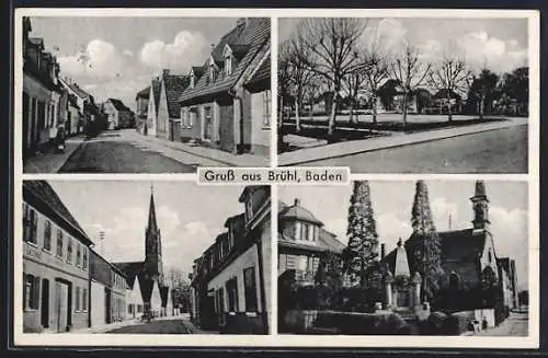 AK Brühl /Baden, Gasthaus zum Hirsch, Kriegerdenkmal, Ortspartien