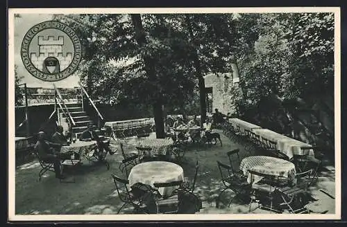 AK Staufenberg / Lahn, Gasthaus Terrasse auf der Burg Staufenberg, Wappen