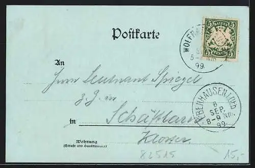 Mondschein-AK Wolfratshausen, Flösser auf dem Fluss vor der Ortschaft