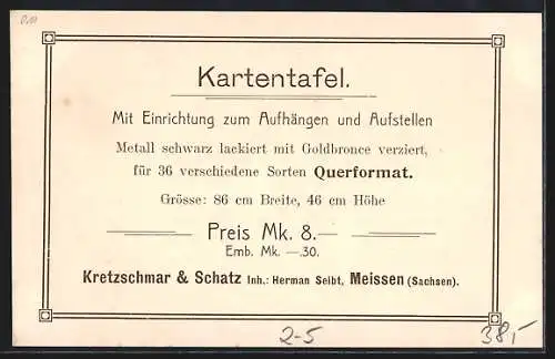 AK Meissen, Firma Kretzschmar & Schatz, Reklame für Kartentafel