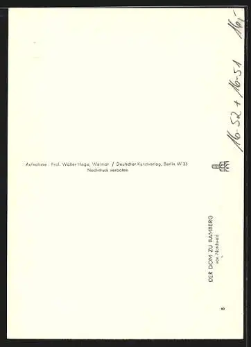 Foto-AK Walter Hege, Deutscher Kunstverlag, Nr. 8: Bamberg, Dom von Nordwest