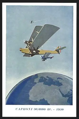12 Künstler-AK sign. Vittorio Emanuele Boeri, Serie von 12 Karten, verschiedene Flugzeuge von Caproni, Futurismus