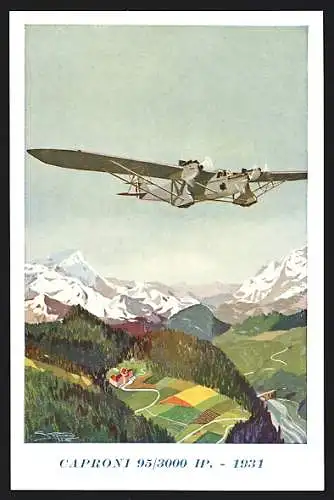 12 Künstler-AK sign. Vittorio Emanuele Boeri, Serie von 12 Karten, verschiedene Flugzeuge von Caproni, Futurismus