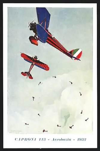 12 Künstler-AK sign. Vittorio Emanuele Boeri, Serie von 12 Karten, verschiedene Flugzeuge von Caproni, Futurismus