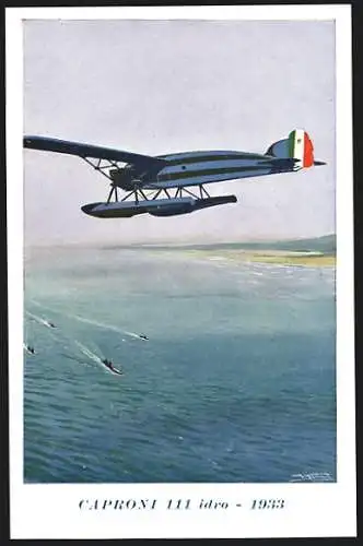 12 Künstler-AK sign. Vittorio Emanuele Boeri, Serie von 12 Karten, verschiedene Flugzeuge von Caproni, Futurismus